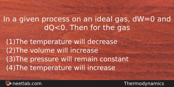 In A Given Process On An Ideal Gas Dw0 And Physics Question 