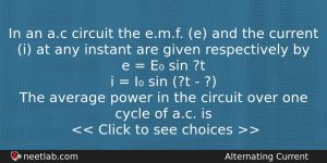 In An Ac Circuit The Emf E And The Current Physics Question
