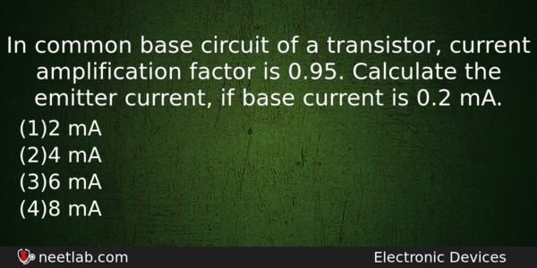 In Common Base Circuit Of A Transistor Current Amplification Factor Physics Question 