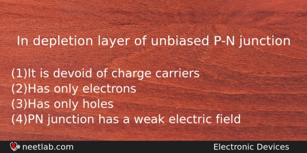 In Depletion Layer Of Unbiased Pn Junction Physics Question 