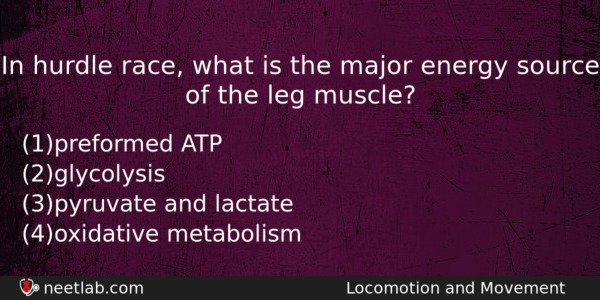 In Hurdle Race What Is The Major Energy Source Of Biology Question 
