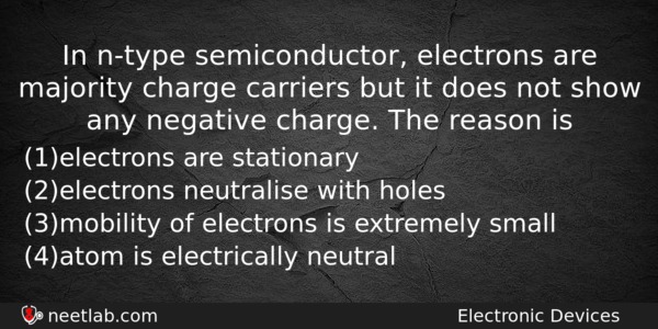 In Ntype Semiconductor Electrons Are Majority Charge Carriers But It Physics Question 