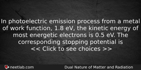 In Photoelectric Emission Process From A Metal Of Work Function Physics Question 