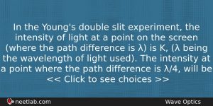 In The Youngs Double Slit Experiment The Intensity Of Light Physics Question