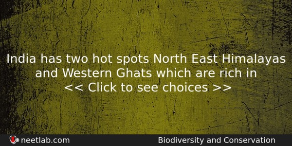 India Has Two Hot Spots North East Himalayas And Western Biology Question 
