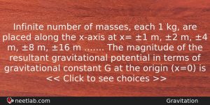 Infinite Number Of Masses Each 1 Kg Are Placed Along Physics Question