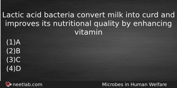Lactic Acid Bacteria Convert Milk Into Curd And Improves Its Biology Question 