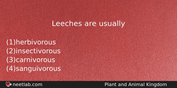Leeches Are Usually Biology Question 