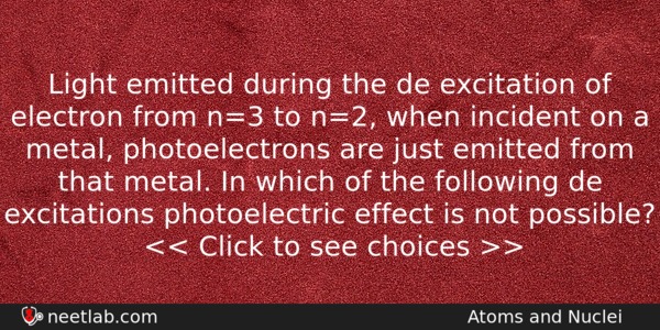 Light Emitted During The De Excitation Of Electron From N3 Physics Question 