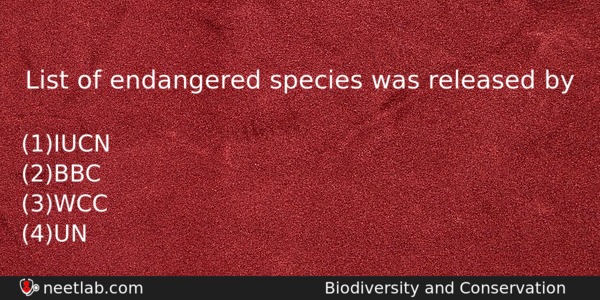 List Of Endangered Species Was Released By Biology Question 