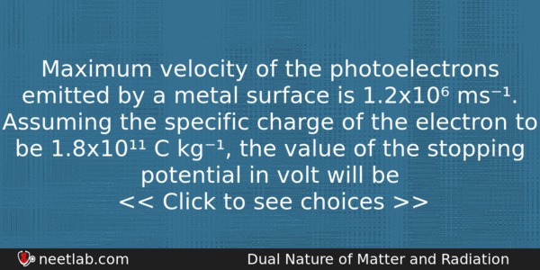 Maximum Velocity Of The Photoelectrons Emitted By A Metal Surface Physics Question 