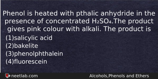 Phenol Is Heated With Pthalic Anhydride In The Presence Of Chemistry Question 