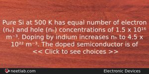 Pure Si At 500 K Has Equal Number Of Electron Physics Question