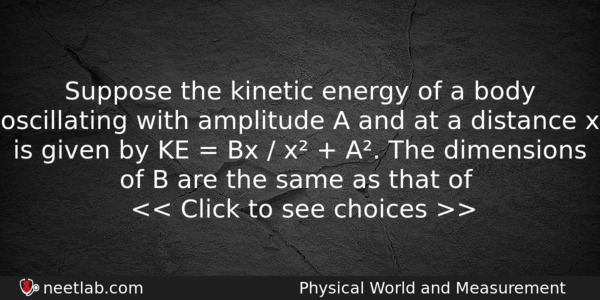 Suppose The Kinetic Energy Of A Body Oscillating With Amplitude Physics Question 