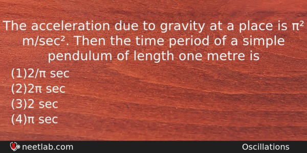 The Acceleration Due To Gravity At A Place Is Physics Question 