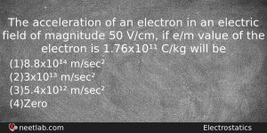 The Acceleration Of An Electron In An Electric Field Of Physics Question