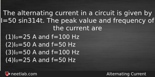 The Alternating Current In A Circuit Is Given By I50 Physics Question 
