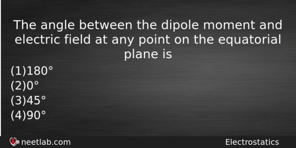 The Angle Between The Dipole Moment And Electric Field At Physics Question 