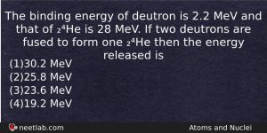 The Binding Energy Of Deutron Is 22 Mev And That Physics Question