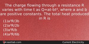 The Charge Flowing Through A Resistance R Varies With Time Physics Question