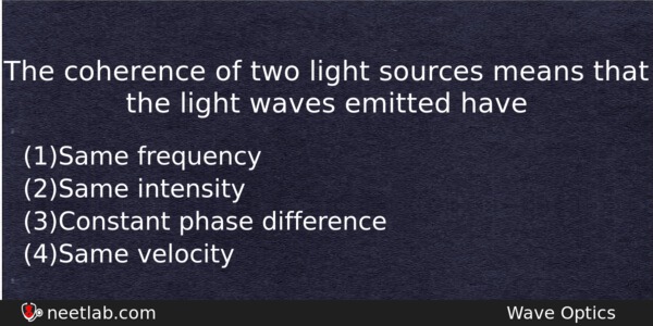 The Coherence Of Two Light Sources Means That The Light Physics Question 