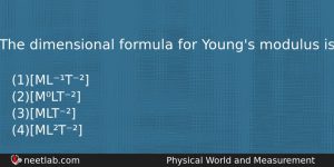 The Dimensional Formula For Youngs Modulus Is Physics Question