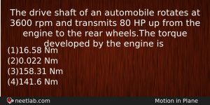 The Drive Shaft Of An Automobile Rotates At 3600 Rpm Physics Question