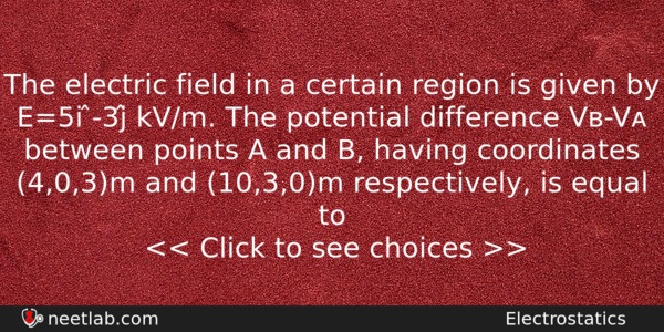 The Electric Field In A Certain Region Is Given By Physics Question 