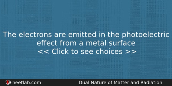 The Electrons Are Emitted In The Photoelectric Effect From A Physics Question 