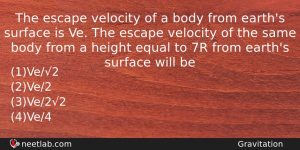 The Escape Velocity Of A Body From Earths Surface Is Physics Question