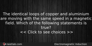 The Identical Loops Of Copper And Aluminium Are Moving With Physics Question