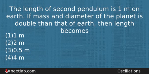 The Length Of Second Pendulum Is 1 M On Earth Physics Question 