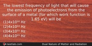 The Lowest Frequency Of Light That Will Cause The Emission Physics Question