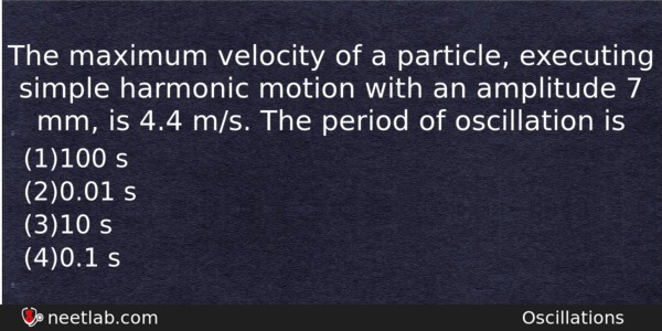 The Maximum Velocity Of A Particle Executing Simple Harmonic Motion Physics Question 