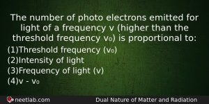 The Number Of Photo Electrons Emitted For Light Of A Physics Question