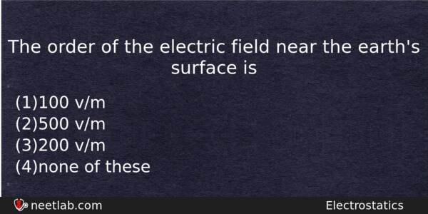 The Order Of The Electric Field Near The Earths Surface Physics Question 
