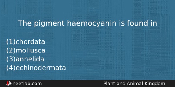 The Pigment Haemocyanin Is Found In Biology Question 