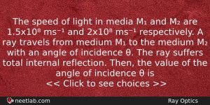 The Speed Of Light In Media M And M Are Physics Question