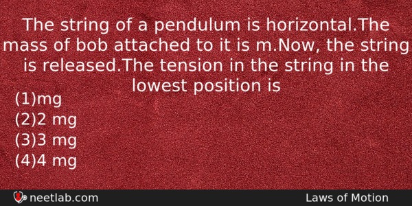 The String Of A Pendulum Is Horizontalthe Mass Of Bob Physics Question 