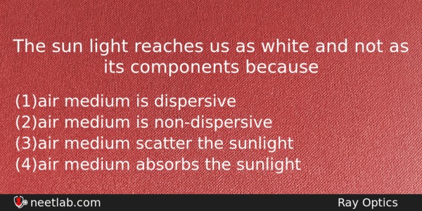 The Sun Light Reaches Us As White And Not As Physics Question 