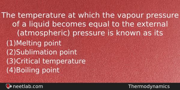 The Temperature At Which The Vapour Pressure Of A Liquid Physics Question 