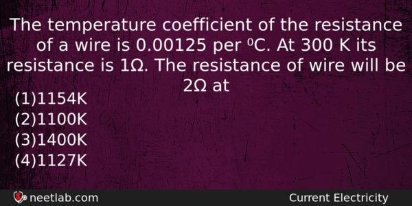 The Temperature Coefficient Of The Resistance Of A Wire Is Physics Question 