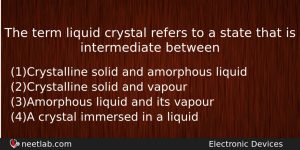 The Term Liquid Crystal Refers To A State That Is Physics Question