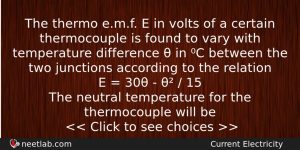 The Thermo Emf E In Volts Of A Certain Thermocouple Physics Question