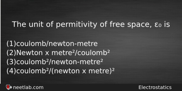 The Unit Of Permitivity Of Free Space Is Physics Question 