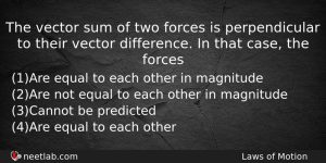 The Vector Sum Of Two Forces Is Perpendicular To Their Physics Question