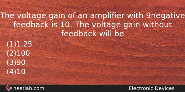 The Voltage Gain Of An Amplifier With 9 Negative Feedback Physics Question 