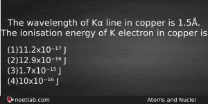 The Wavelength Of K Line In Copper Is 15 The Physics Question