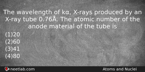 The Wavelength Of K Xrays Produced By An Xray Tube Physics Question 