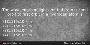 The Wavelength Of Light Emitted From Second Orbit To First Physics Question